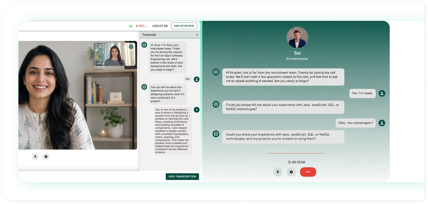 JusRecruit AI phone screening and interview session